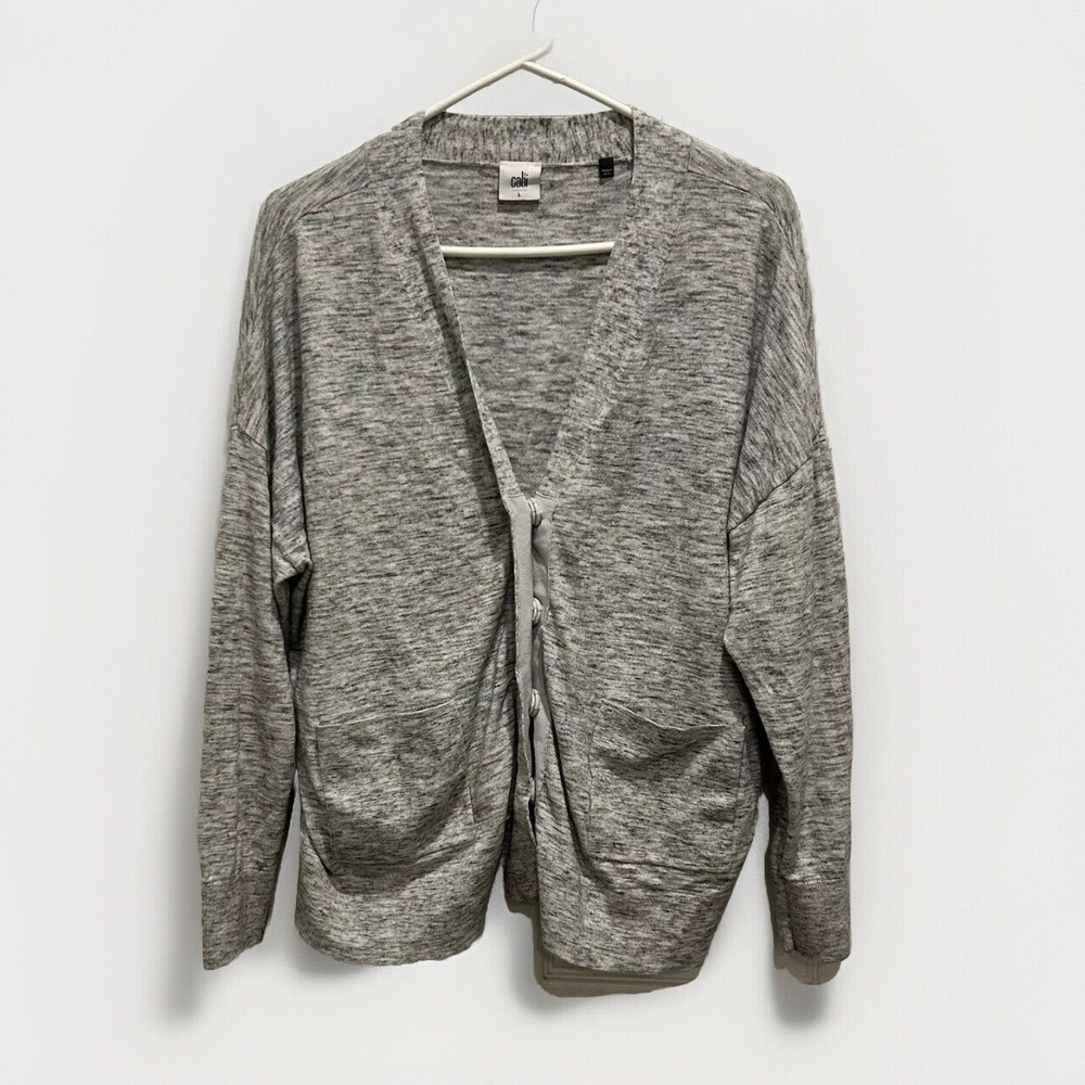 Cabi Gray Heather Cotton Button Front V-Neck Cardigan Sweater 5286 Womens Large